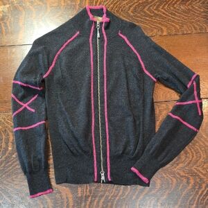 Athleta Women's Gray Pink Full Zip Mock Neck Sweater